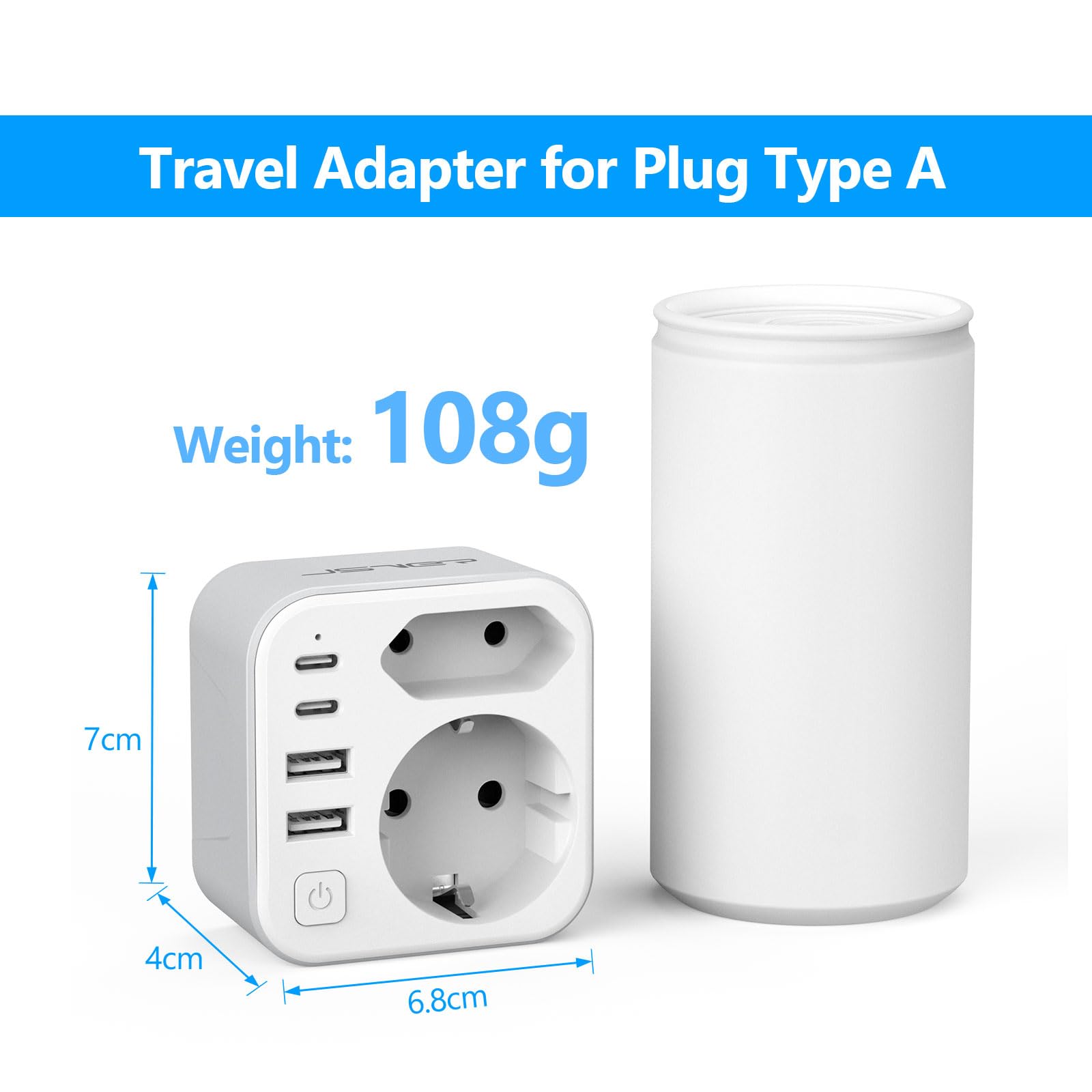 JSVER UK Reisadapter met 2 USB A- en 2 USB C-poorten (5V 17W), 6-in-1 Type G-adapter, compatibel met het Verenigd Koninkrijk, Ierland, Dubai en de Malediven (Zwart