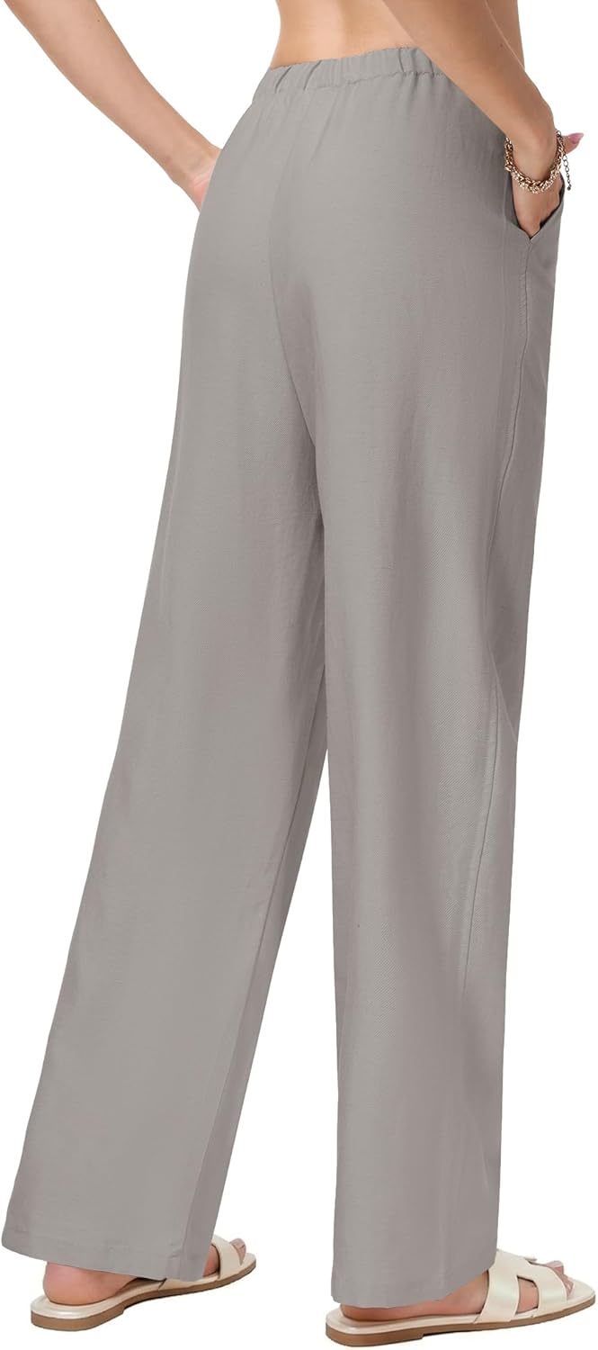 Tall Women’s Wide Leg Pants, 32" 34" 36" Inseam, Soft Lightweight Linen Blend Casual Pants, Pull On with Pockets