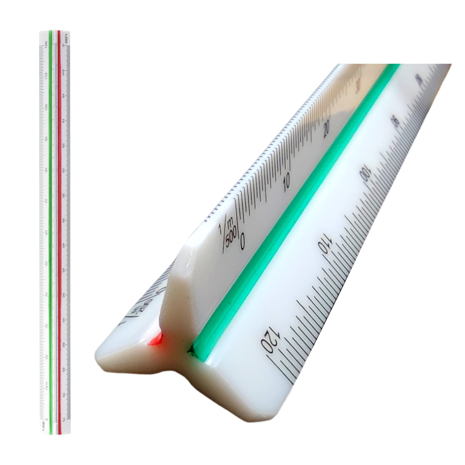 Raylu Paper® - Escalímetro triangular de plástico con 6 escala, ideal para estudiantes, arquitectos, ingenieros, dibujantes, plástico resistente, codificado con 3 colores.