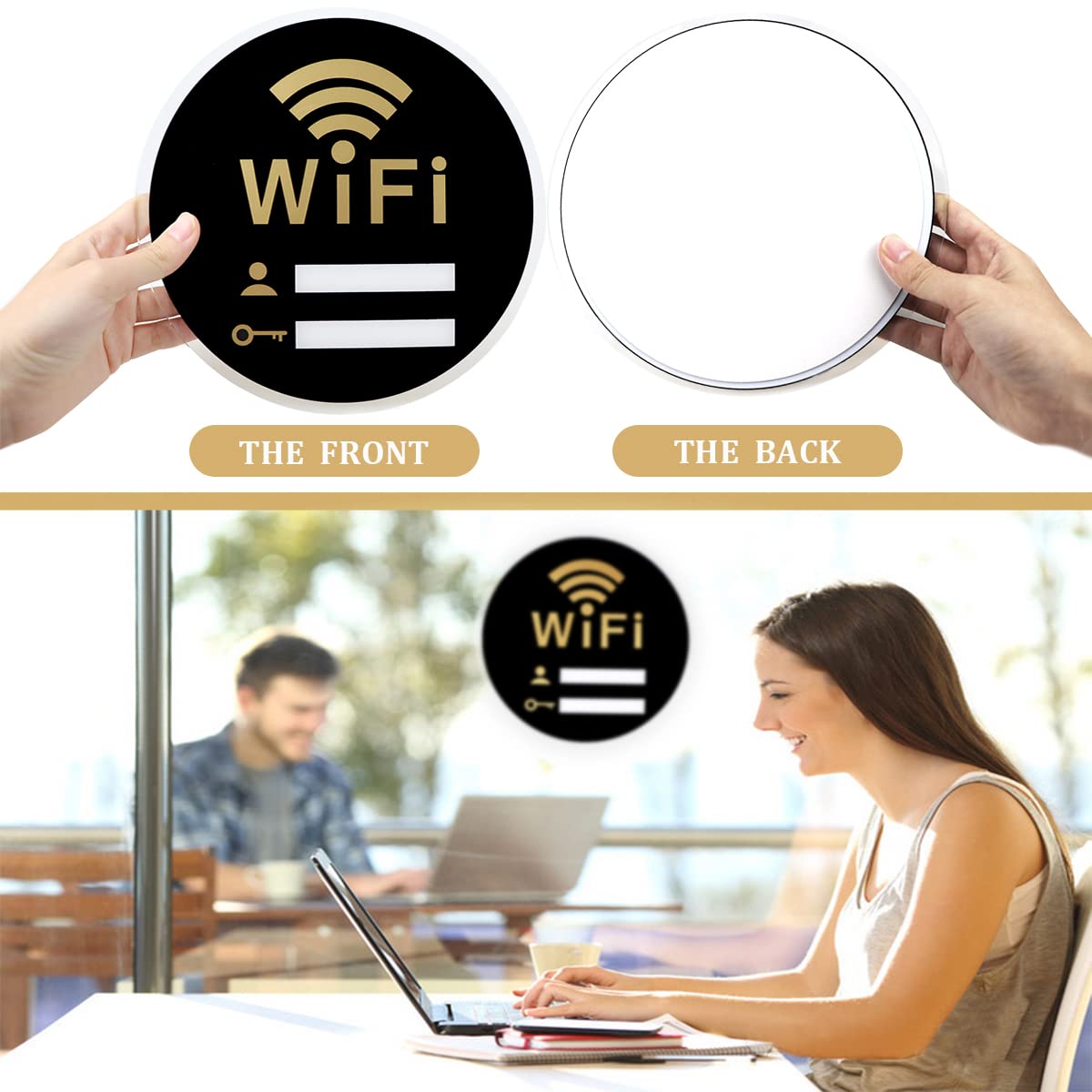 WiFi Password Sign Wireless Network Coverage Sign with Self-Stick (20x20cm), size-2 - Image 4