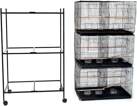 Set of 3 Breeding Bird Carrier Cage with Central Dividor Black L30xW18xH18 on Stand