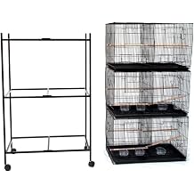 Set of 3 Breeding Bird Carrier Cage with Central Dividor Black L30xW18xH18 on Stand