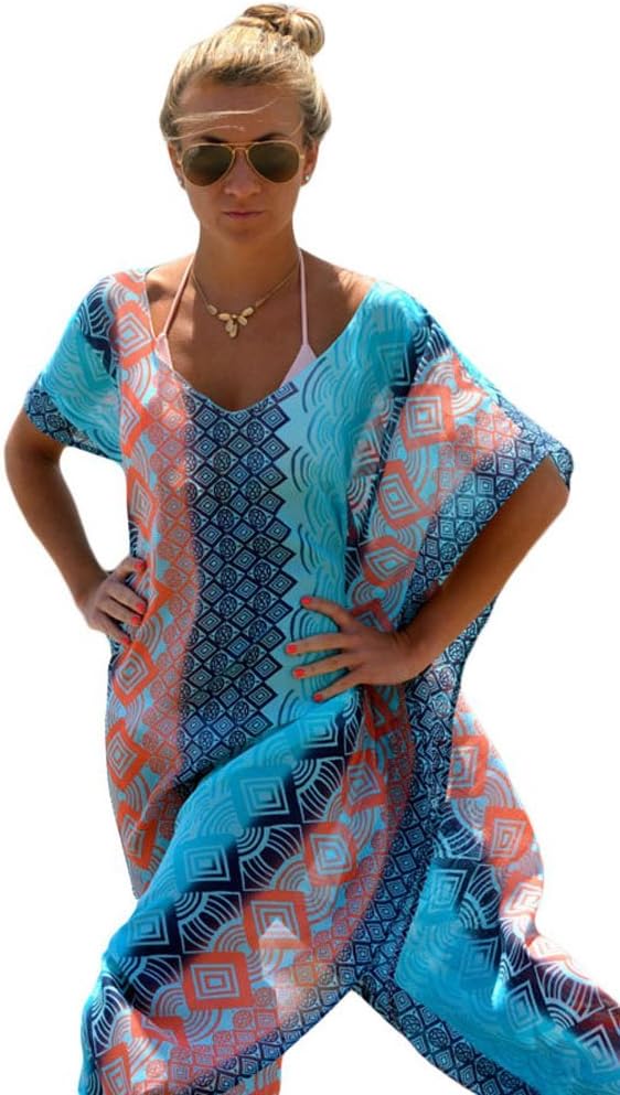 Yiyada Women Sexy Bohemia Chic Graphic Miami Beach Kaftan Poncho Skirt Pareos Beachwear Dresses Over Sized Sarong