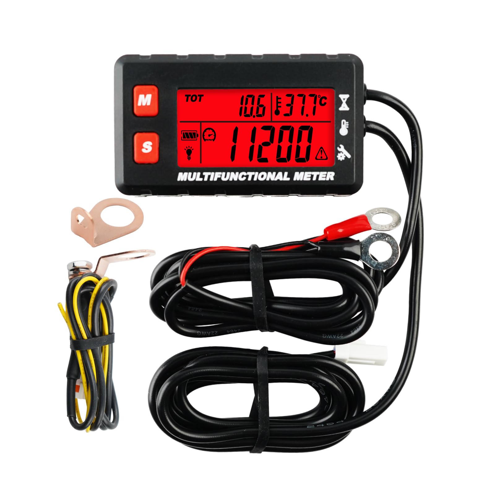 Runleader Compteur de température du moteur Digital, Compteur de tours/heure, Remplacement de la batterie et Alimentation externe DC5V à 30V pour moteur à essence, tracteur de jardin, générateur