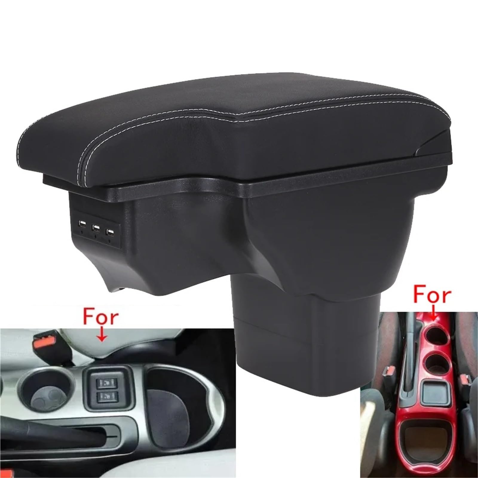 Bandeja de Silicona para Consola Reposabrazos compatible con Infiniti ESQ (2010-2019), accesorios, caja de almacenamiento interior, piezas de actualización USB.(A2 Black Black line)