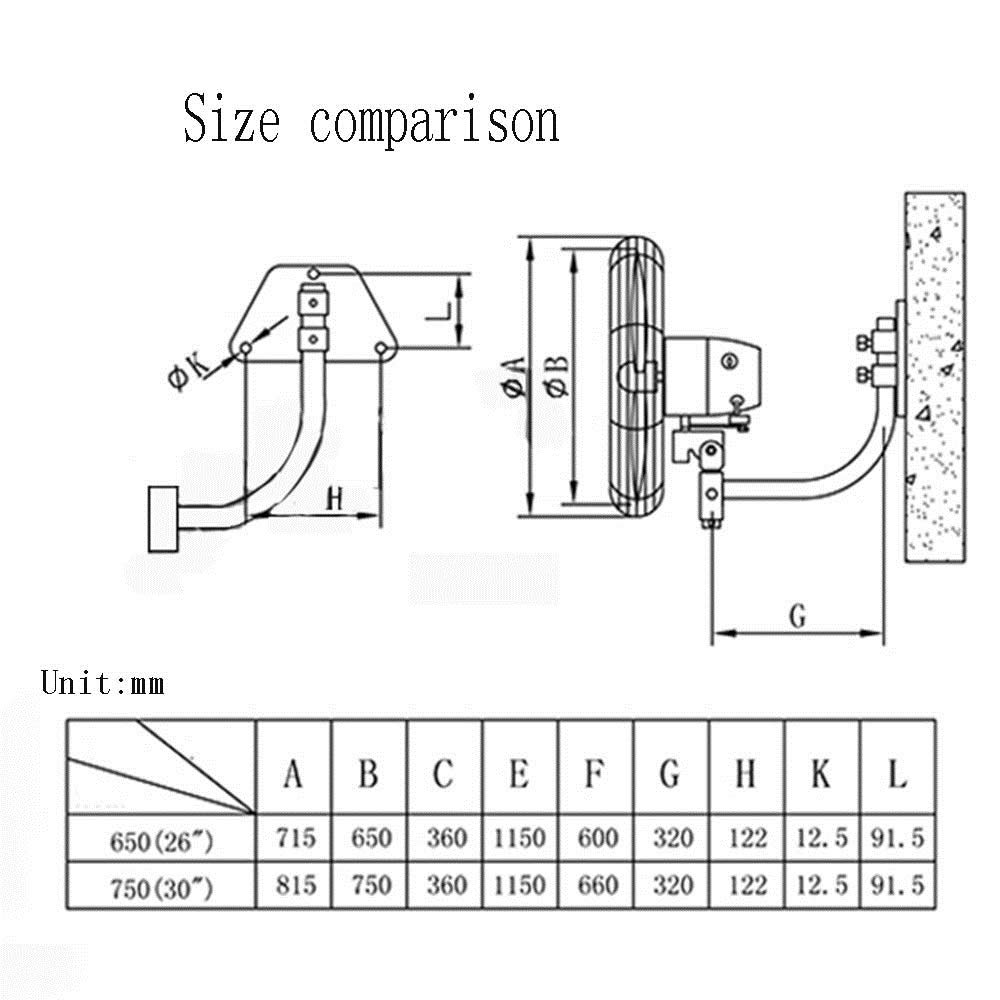 Ventilatore elettrico a parete, ventilatore elettrico potente a conversione di frequenza da 26/30 pollici Ventilatore industriale da parete - Ventilatore commerciale di fabbrica con piedistallo (26 p