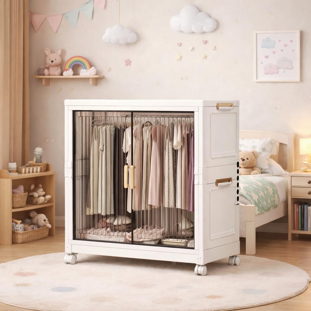 Mevigo 1-Door Plastic Wardrobe for Kids| Almirah and Wardrobe for Baby Clothes| Modular Storage Cabinet with Wheel Organizer for Cupboard Rack for Clothes/Shoes/Books/Toy -White-Y710