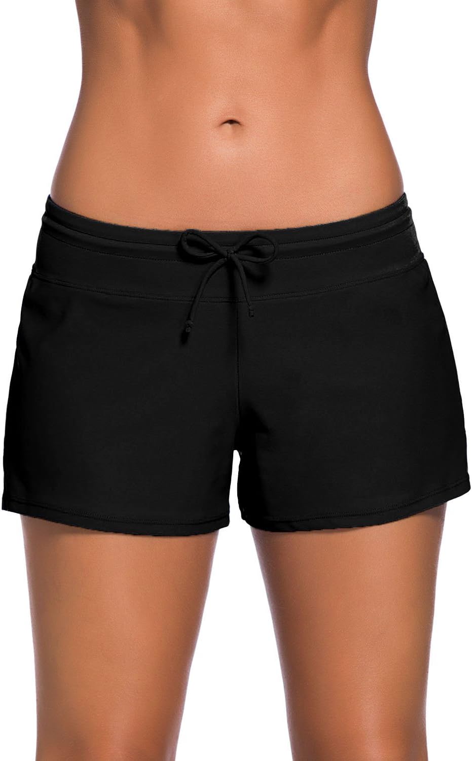 BURKLUM Women’s Comfortable Swim Boardshort Waistband Swimsuit Bottom Black X-Large