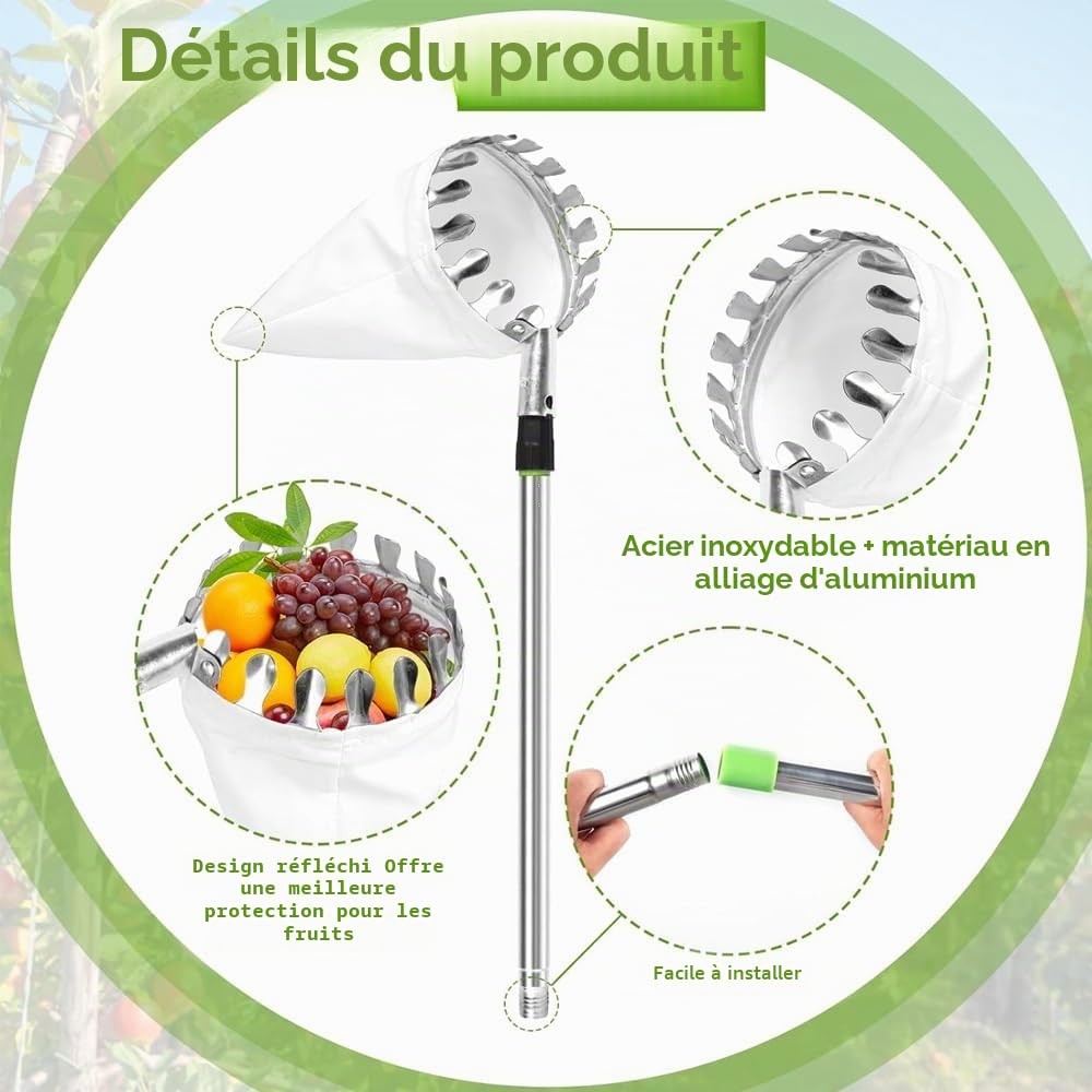 Anyingkai Cueille Fruit telescopique,Ramasse Pomme,Cueilleur de Fruits Amovible,Ramasse Noisette,Cueille Cerise,Ramasse Pomme, Outil Cueillette Jardin Arbre Poires Pêches cueille Fruit(4.2m)