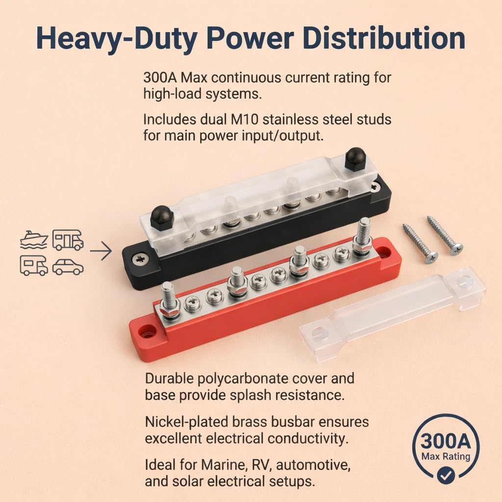 Busbar 12V-48V 150A Bloque de Distribución de Alta Corriente para Coche Barco Caravana
