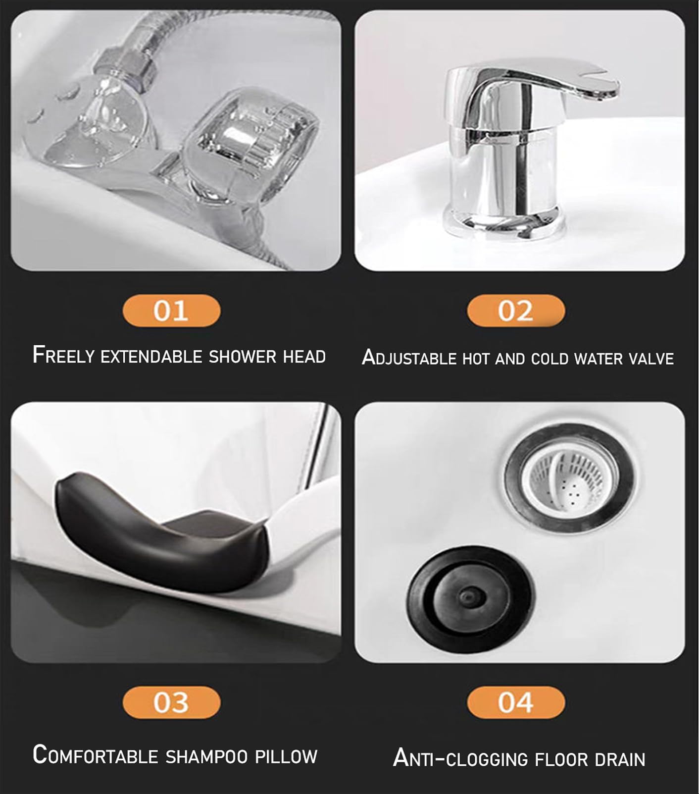 Miska do mycia włosów, fotel fryzjerski, regulowana ceramiczna miska z zagłówkiem gumowym do wyposażenia salonu kosmetycznego i spa,Black