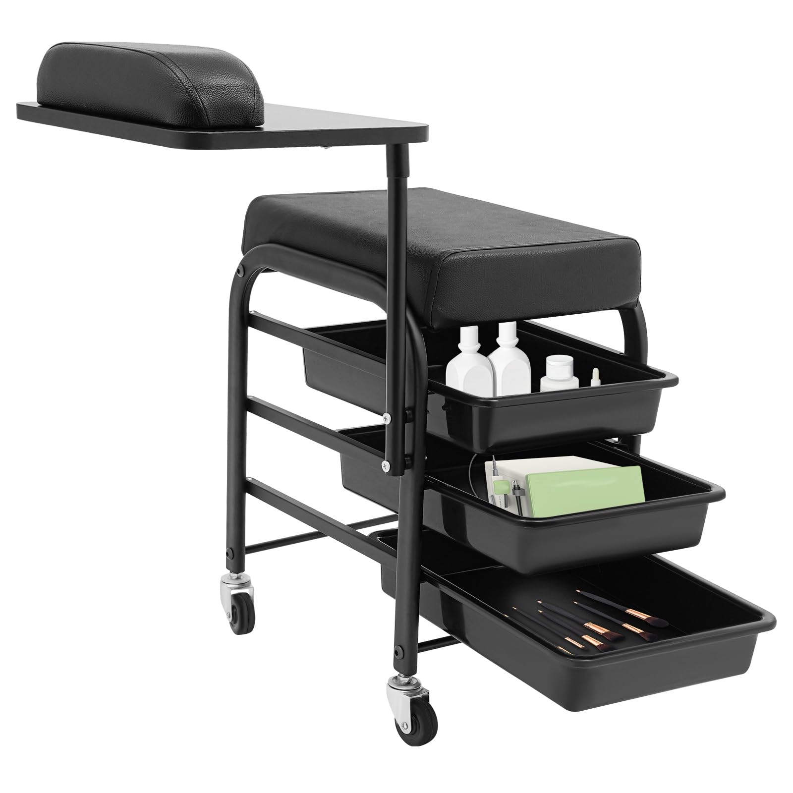 Hanmorfarbi Portable Trolley with Drawer,Beauty Trolley Manicure Nail Tool Trolley,Storage Rack Perm Dyeing Disposal Mobile Tool Trolley,Foot Bath Spa Portable Beautician Cart (Black)