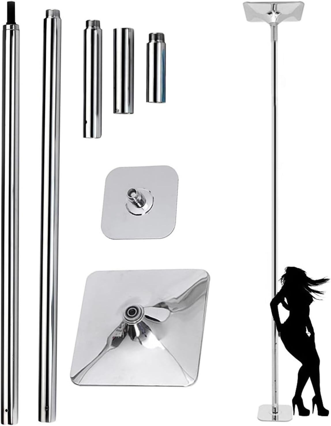 AYCDL Pole Dancing Pole for Home Dance Pole Extension Tube for Ceiling 9ft 10ft 11ft 12ft, Removable Chromed Steel Stripper Dance Pole for Apartment Room Hold, Max Lo,Silver-3.7M-3.8M/12.2ft-12.5ft