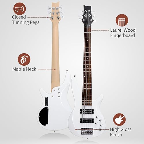 Miniatura 6 de Ktaxon Bajo eléctrico de 6 cuerdas, bajo eléctrico para principiantes con pastilla profesional H-H, selector de pastilla de 3 vías, cable premium,