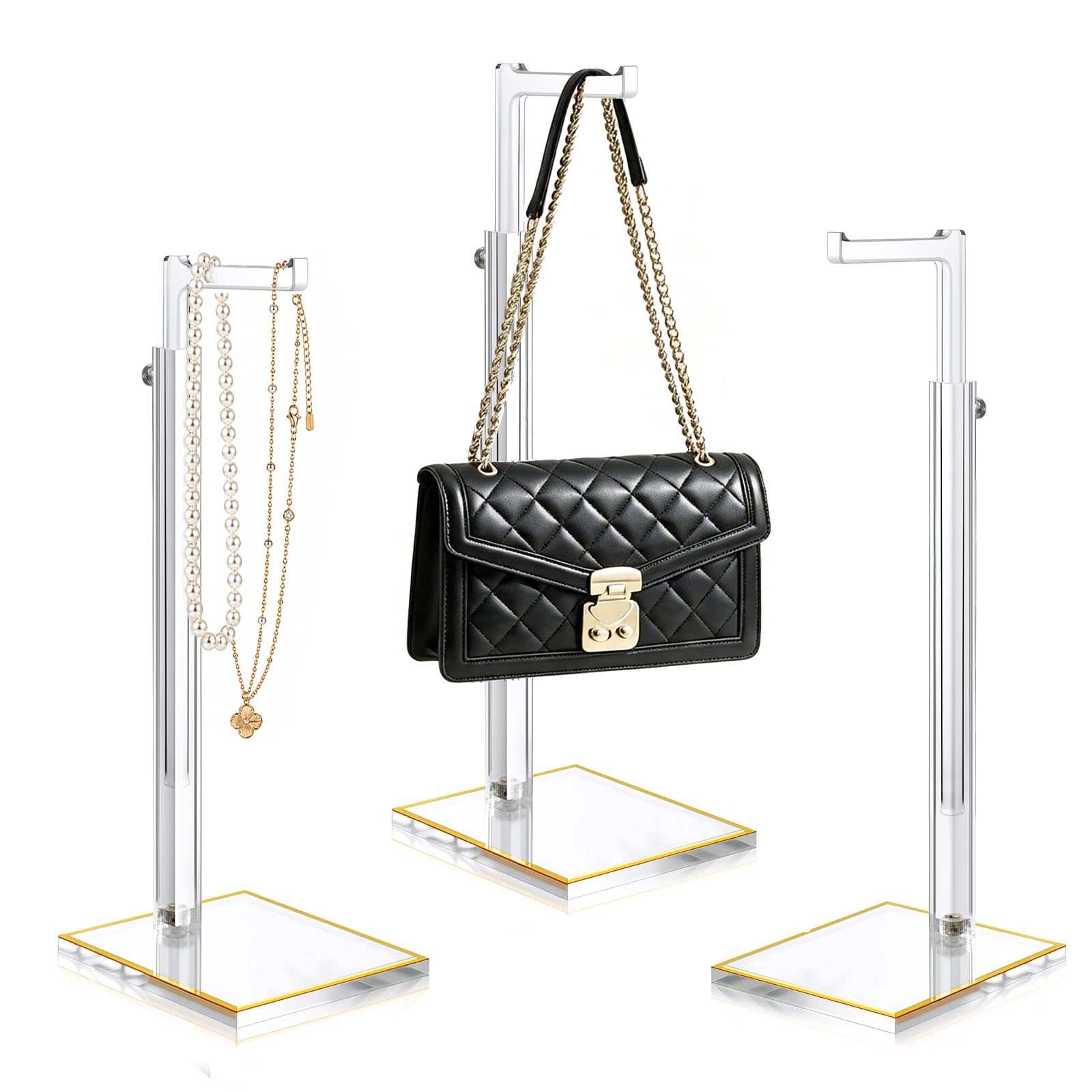 3-Pack Acrylic Purse Display Stands, 14"-24" Adjustable Handbag Holder