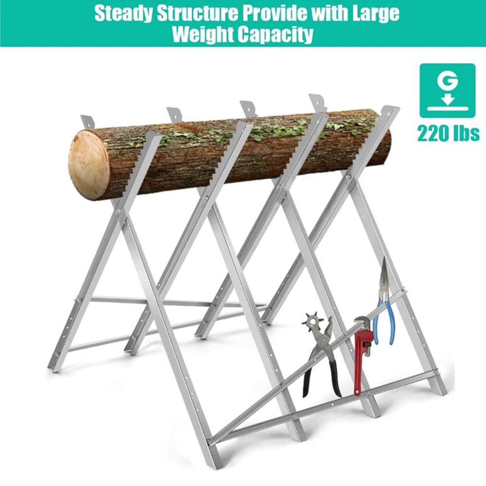 Chevalet de sciage, Chevalet de sciage réglable,couper le bois, pliable, support tronçonneuse,Tréteau de sciage,Acier galvanisé avec 3/4 supports de troncs -Argent (4 supports)