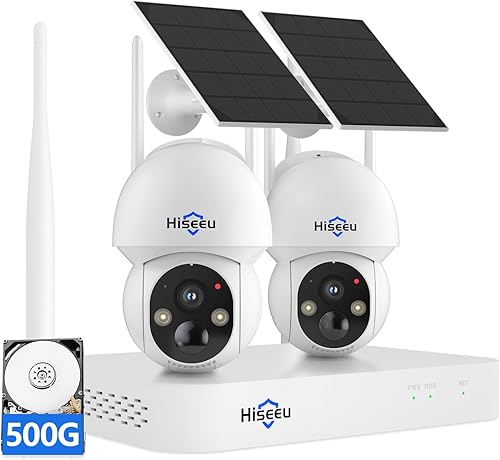 Hiseeu Cámara de seguridad solar para exteriores, cámaras de 4MP, sistema de cámaras de seguridad inalámbricas para el hogar, visión nocturna a