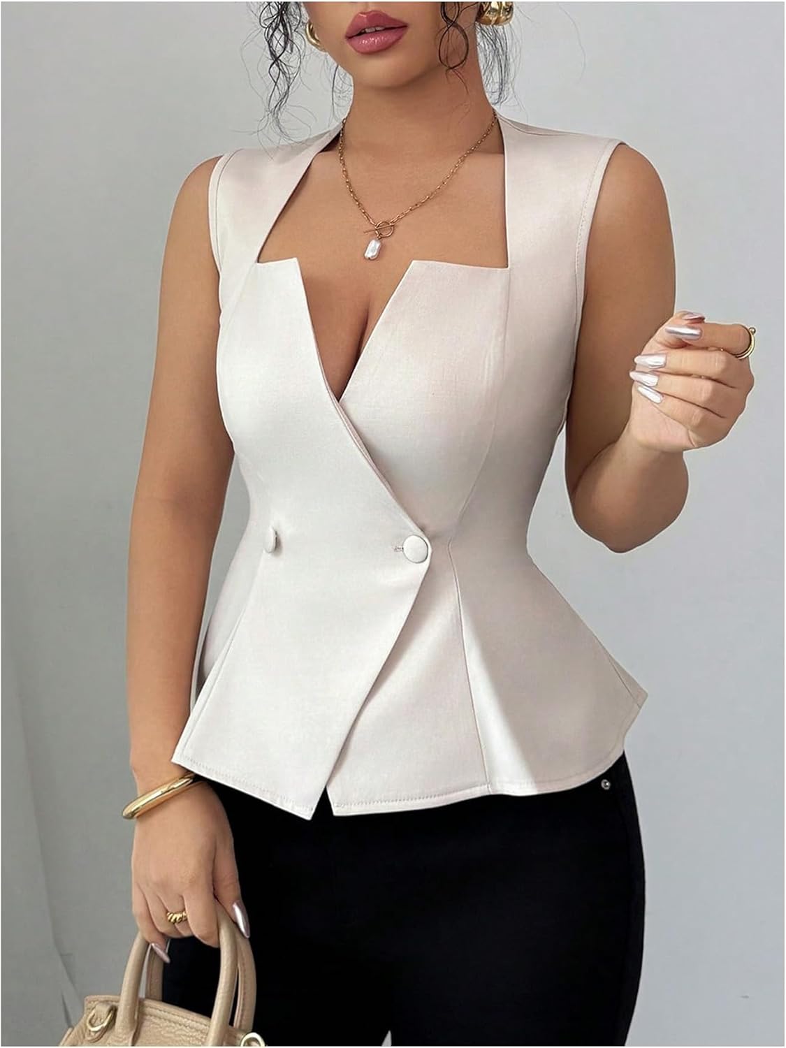 Floerns Women's Elegant Sleeveless Vest Shirts Flared Hem Business Casual Blouse Tops - Image 4