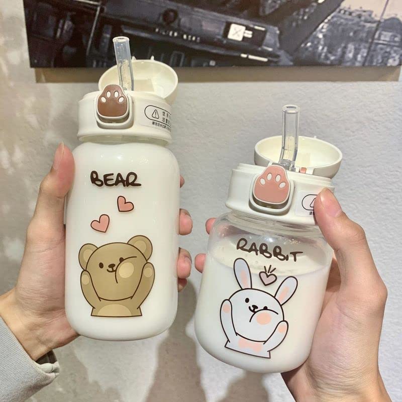 Kawaii Water Bottle With Straw & Strap - 700ml Cute Cartoon Plastic Bottle For School, Travel (Green) - View #7