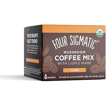 Four Sigmatic Organic Mushroom Coffee Arabica Instant Coffee Singles with Lion Mane Chaga and Rhodiola Mushroom Coffee Instant Mix for Better Concentration and Immune Support 10 Packs