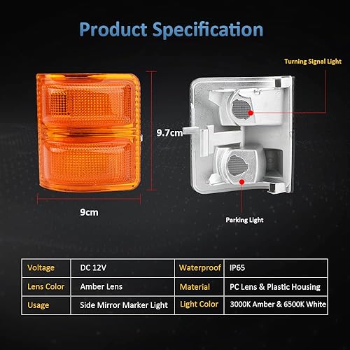 Miniatura 7 de Bestview Luces de espejo de señal, lámpara de marcador lateral de lente ámbar compatible con F250 F350 F450 Super Duty 2008-2016, repuesto de señal