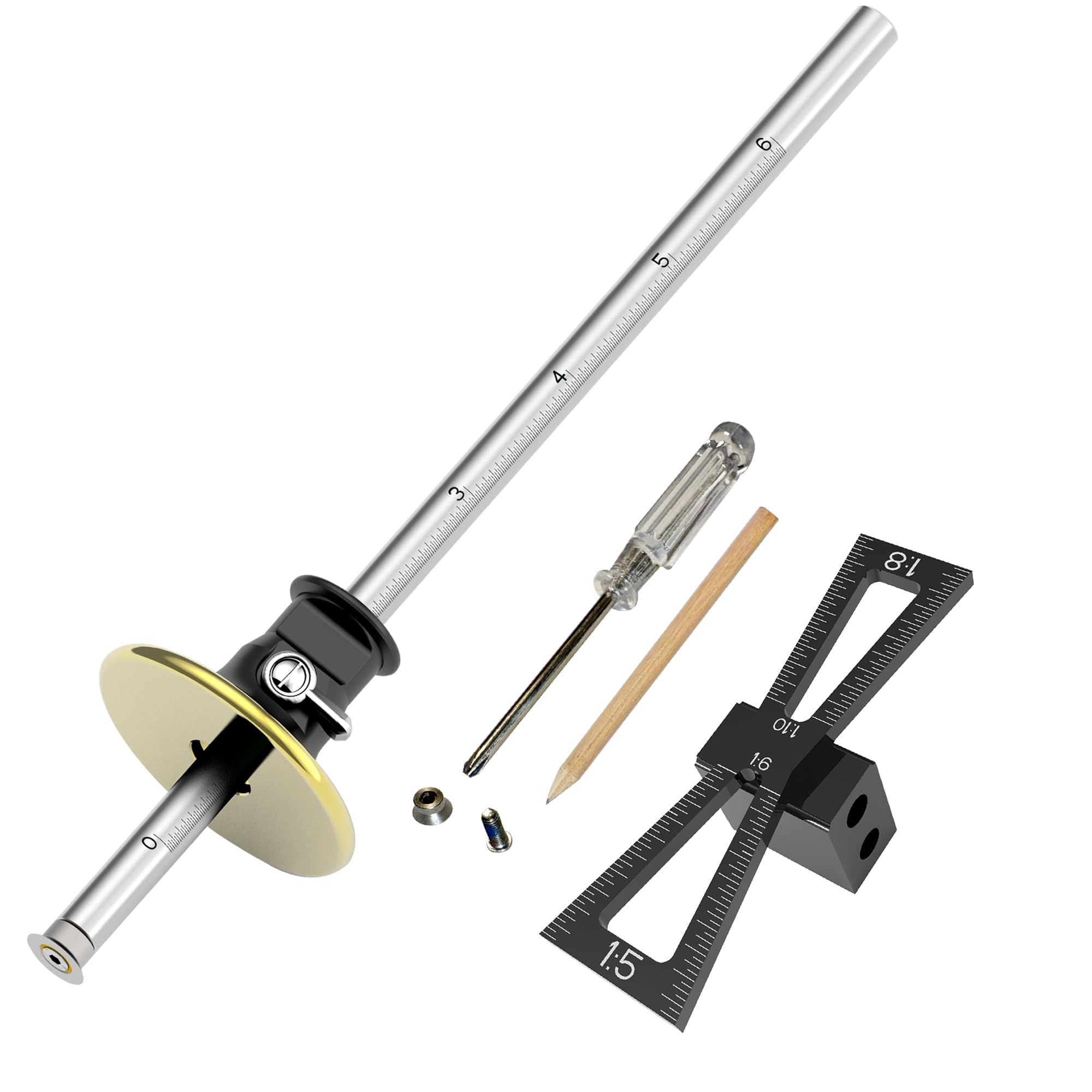 YOSELIN Dovetail Jig Radmarkierungslehre Werkzeug-Set, 1 Lagerradschneider für Weichholz, 1 verriegelter Radschneider für Hartholz, 1 Schraubendreher, 1 Holzbearbeitungsstift, Zoll & mm Maßstab