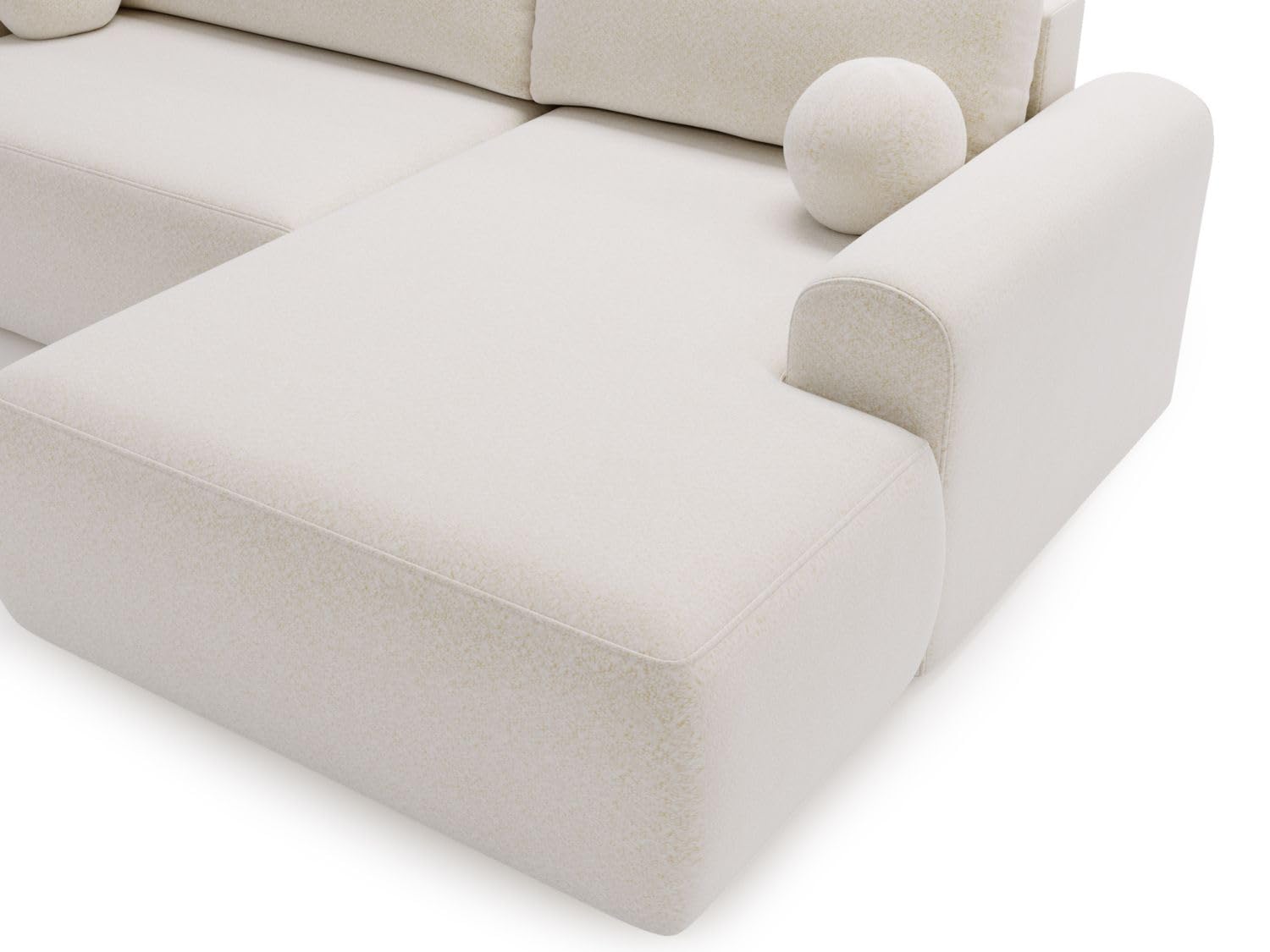 GRAINGOLD Savana L 257x177 cm, L-Form Sofa, Schlafcouch für Wohnzimmer, Bouclé-Stoff, 3-Sitzer Eckcouch, Ecksofa mit Bettkasten (Weiß, Rechts)