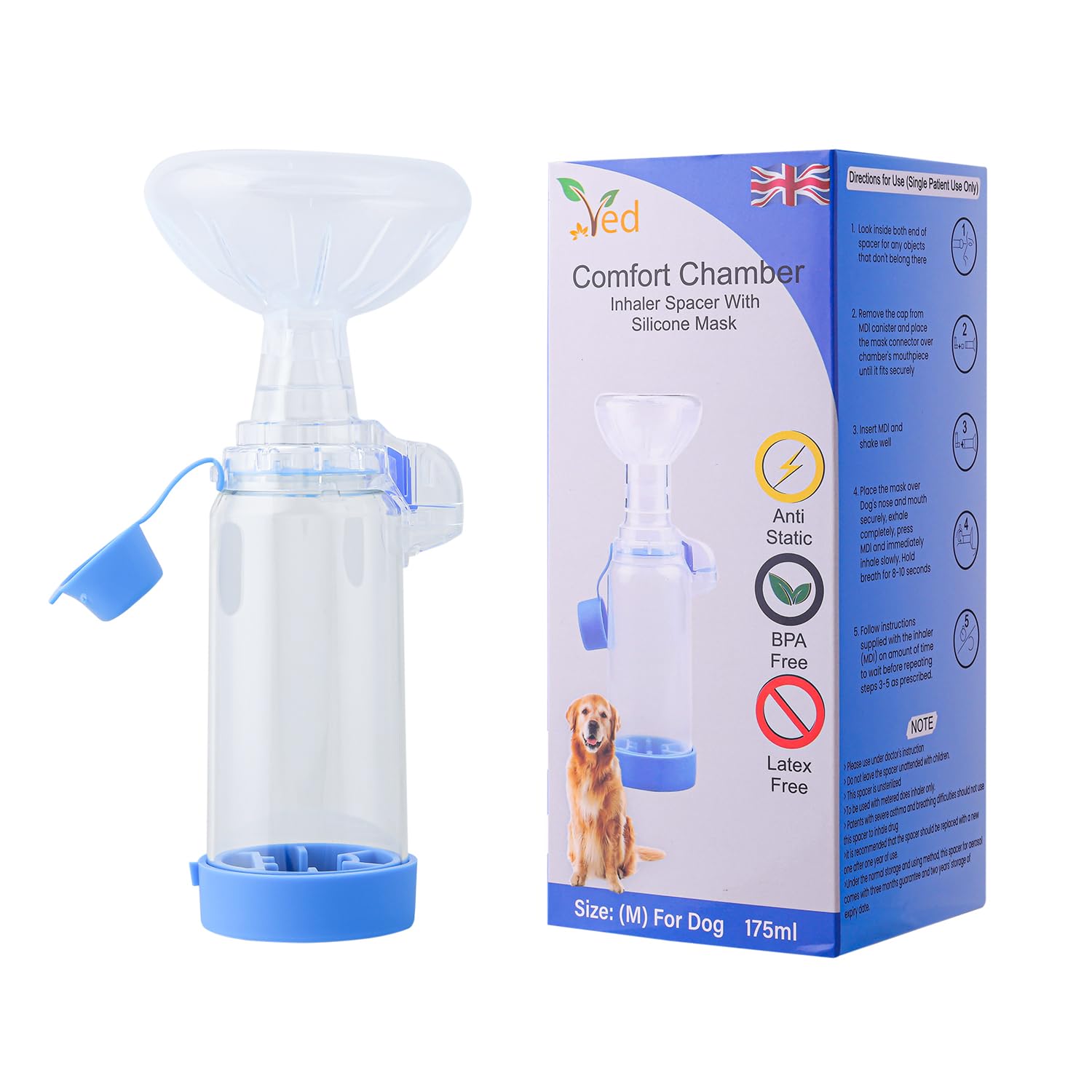 VED Pet Inhaler Spacer (Comfort Chamber) for Improved Breathing of Your Dog and Furry Friend (Blue)