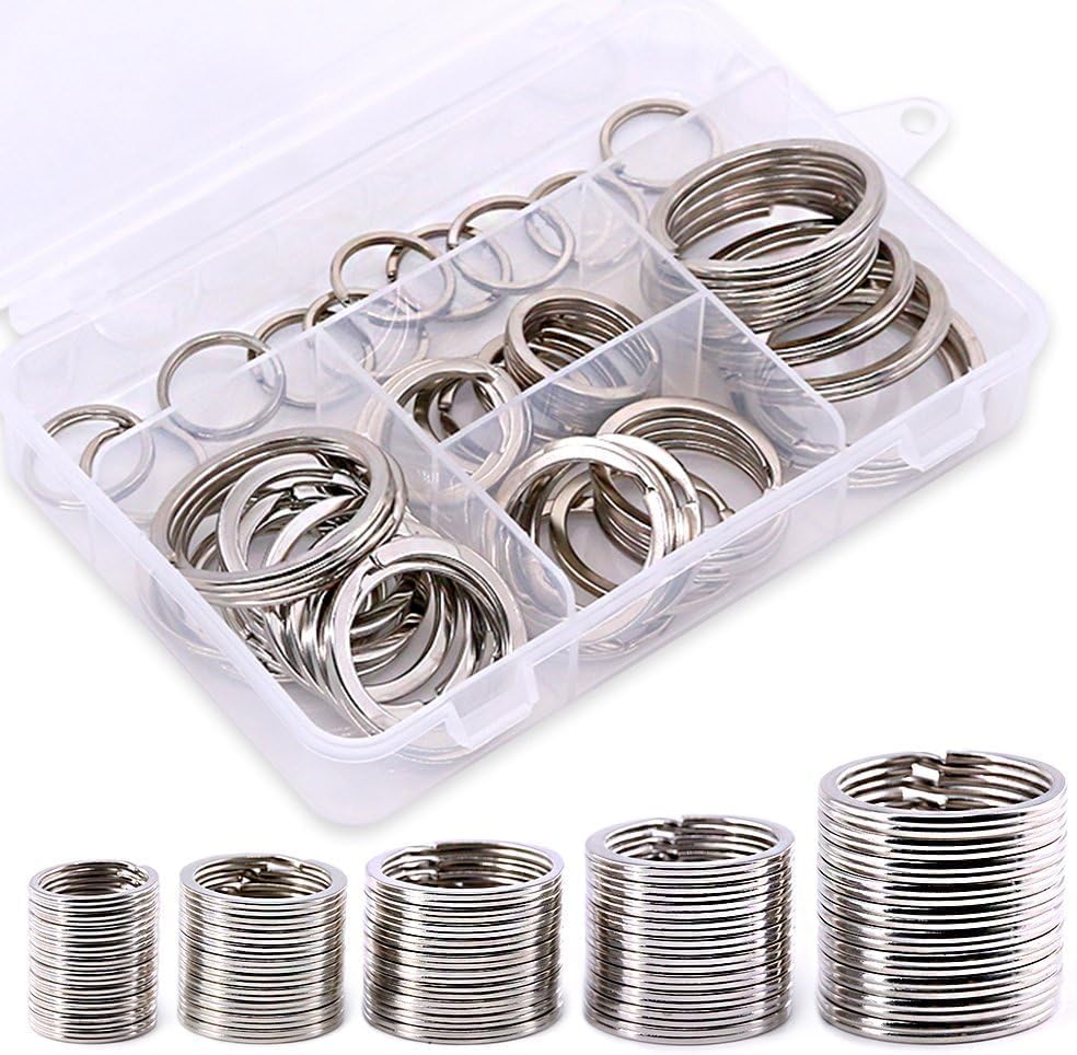 Swpeet 60 Pcs Assorted Multi-Purpose Metal Keychain Rings Split Keyrings Flat O Ring for Home Car Keys Attachments Keys Pendants - 20mm, 25mm, 30mm, 35 mm, 38 mm