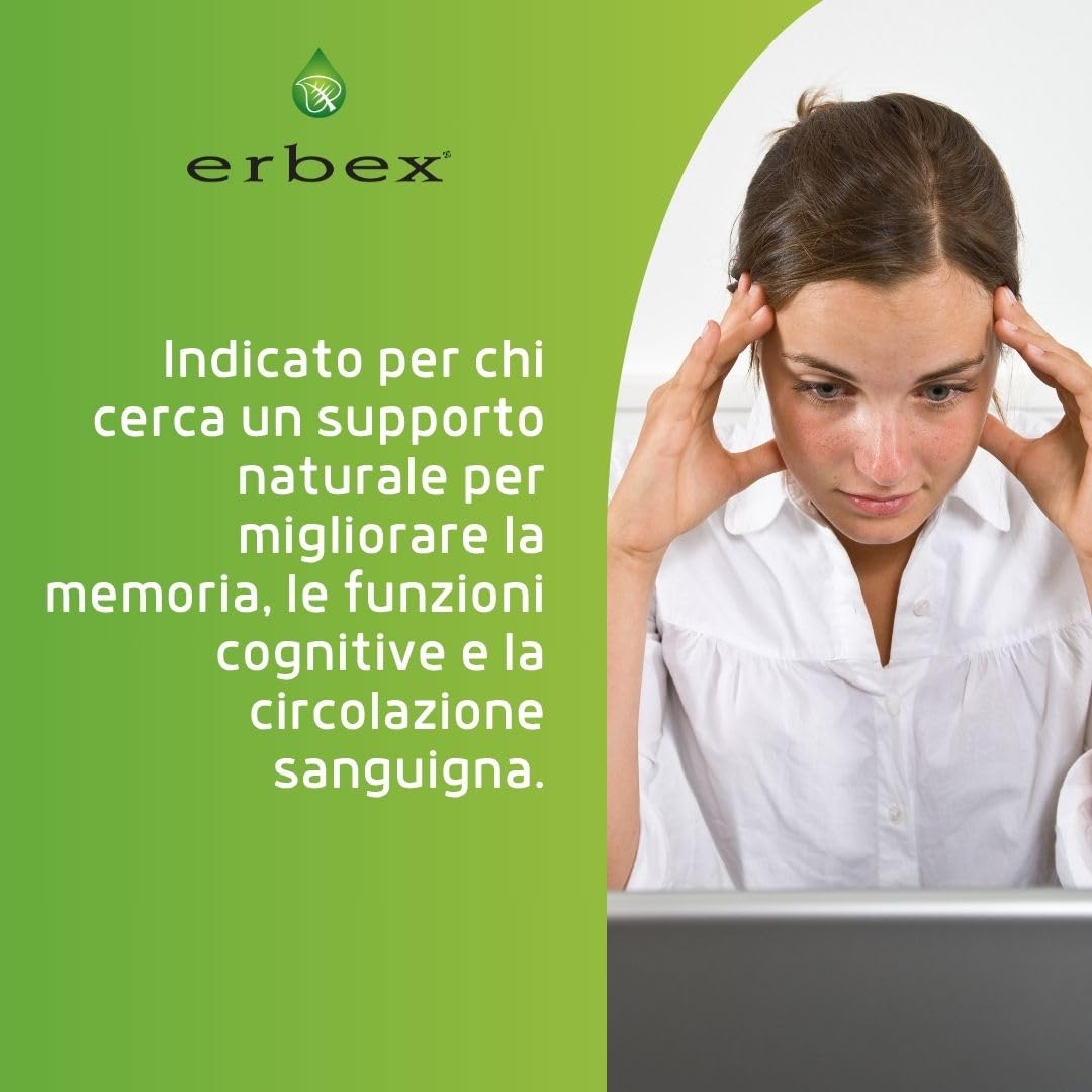 ERBEX - Integratore Ginkgo Biloba Vegano Forte per Prevenire Invecchiamento, Azione Antiossidante, Aiuto Naturale per Memoria e Funzioni Cognitive Ginkgo Biloba in Capsule