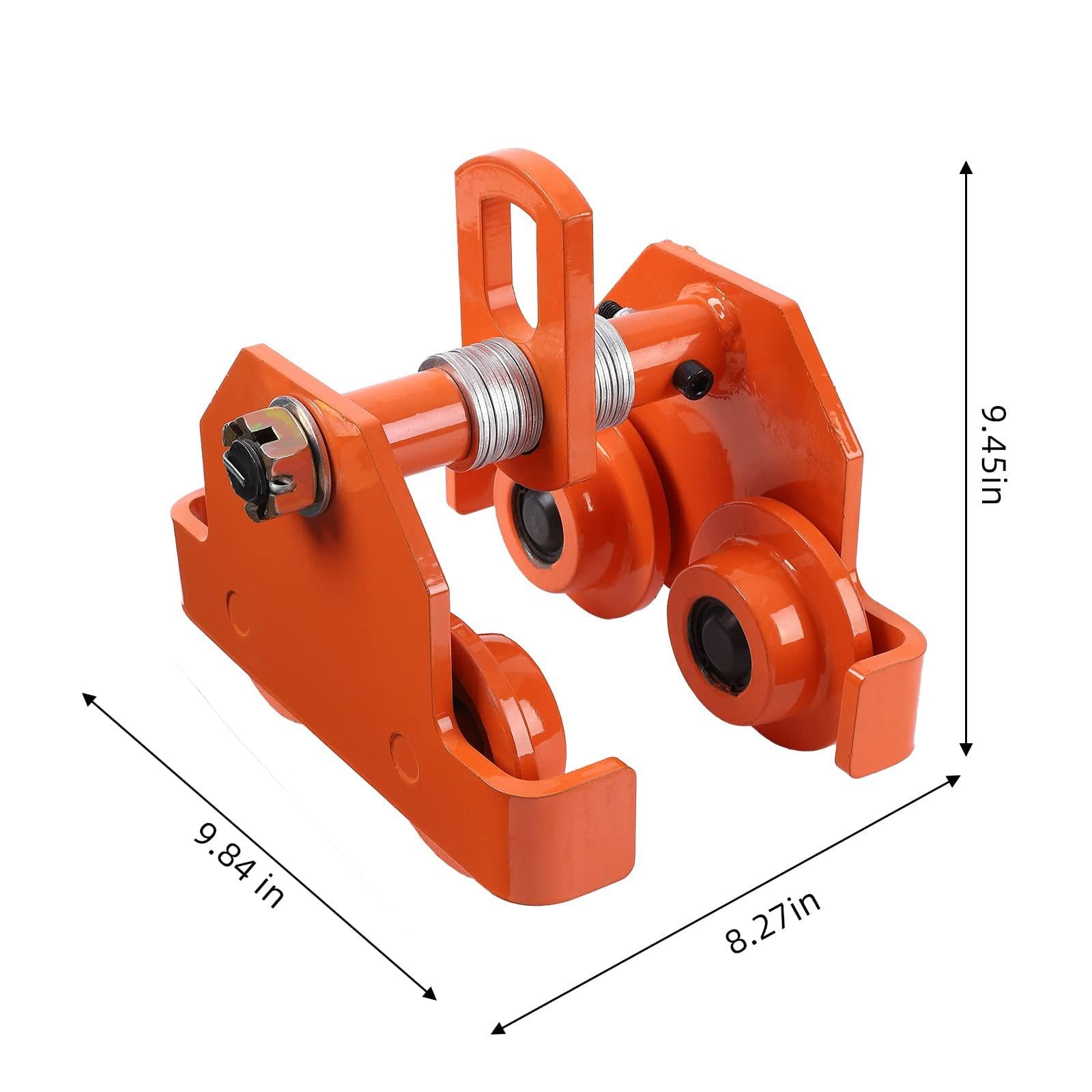 Carro Manual para Vigas - Capacidad 2 toneladas (4400 lbs) - Ruedas Dobles de Acero aleado - Ancho Ajustable de 3.5 a 8 Pulgadas para perfiles I - Uso intensivo en talleres y garajes - Tamaño 2T
