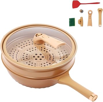 Microwave Pressure Cooker Multifunctional Pottery Clay Non-Stick Micro Pressure Pot with Basket&Spatula Steam Boil Bleach Fry Integrated Miniature Pressure Cooker for All Kinds of Stoves