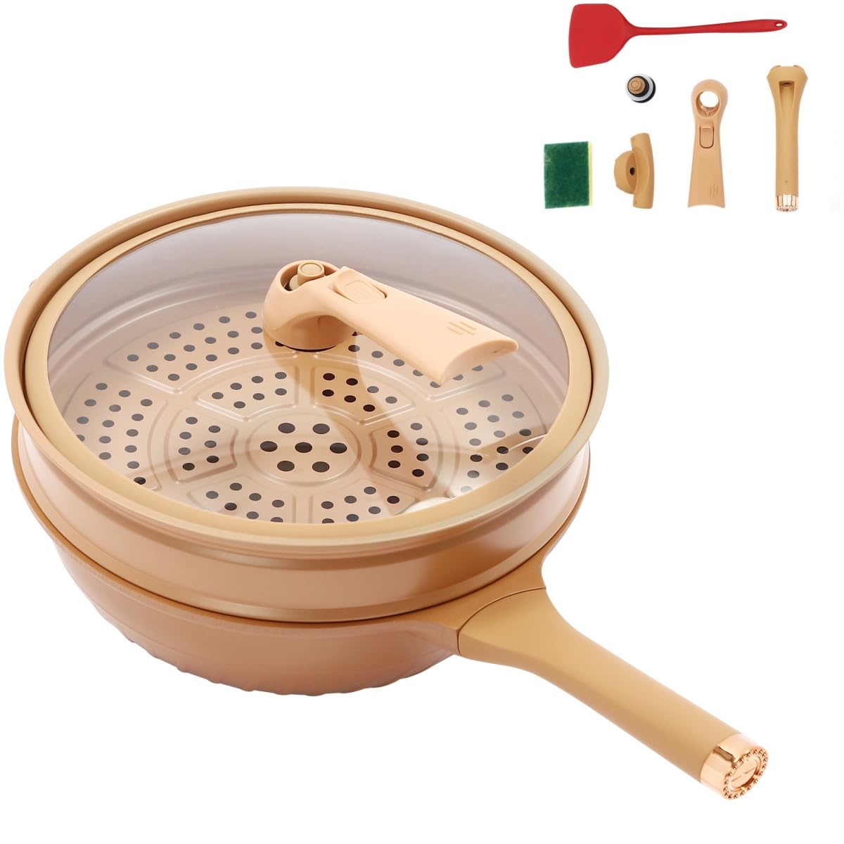 JAYGOVAN Microwave Pressure Cooker Multifunctional Pottery Clay Non-Stick Micro Pressure Pot with Basket&Spatula Steam Boil Bleach Fry Integrated Miniature Pressure Cooker for All Kinds of Stoves