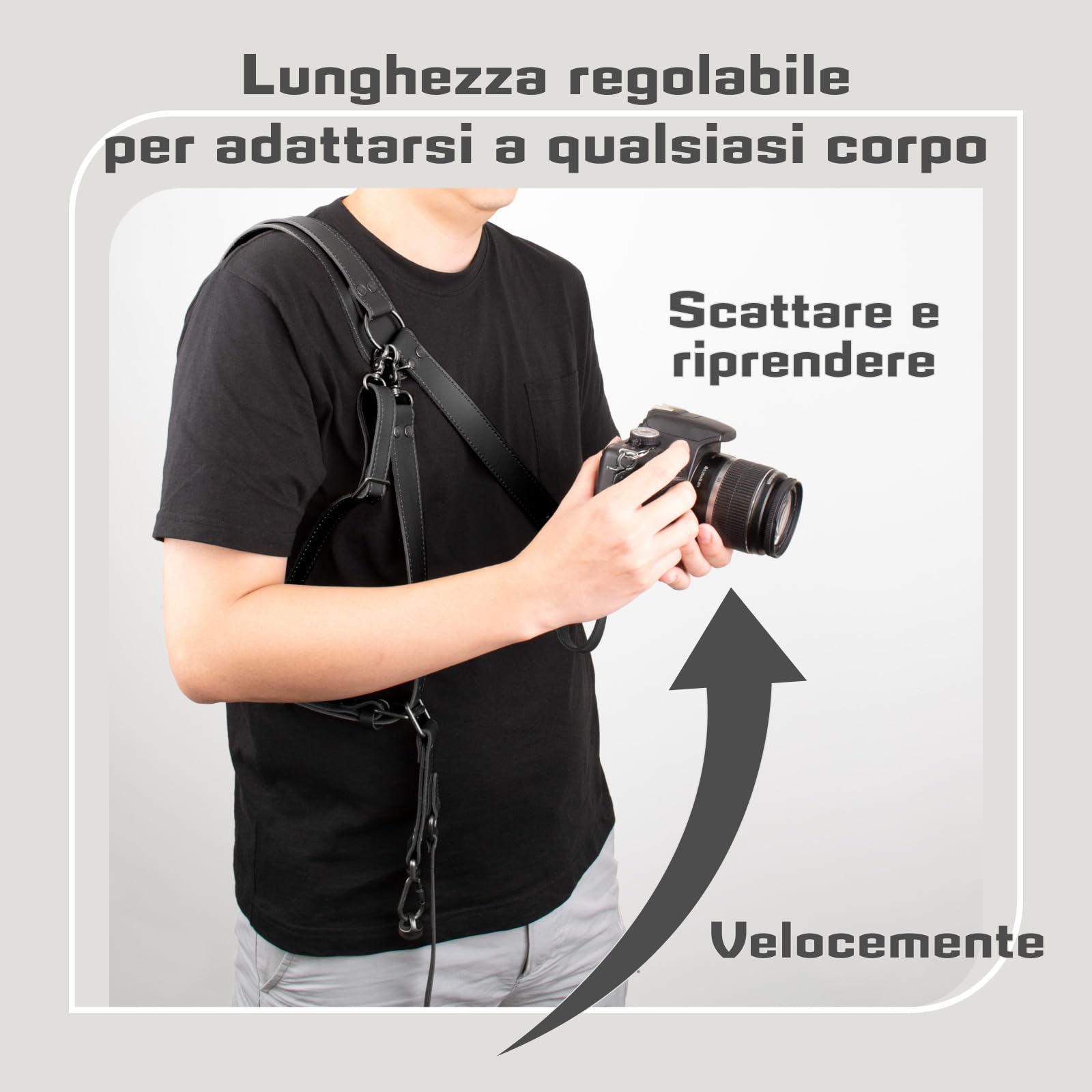 Tracolla Macchina Fotografica per 1 o 2 fotocamere | Imbracatura A Doppia Fotocamera Per Fotografi, Sistema Di Trasporto Per Dslr/Slr, Tracolla Per Fotocamera Singola O Doppia