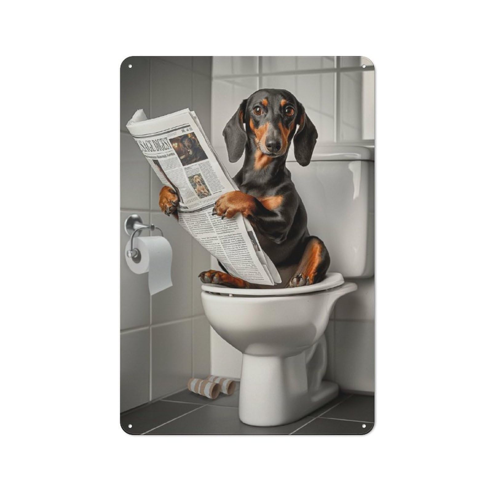 Junmoney Dachshund On The Toilet Industrial-Style Metal Sign 30X20cm For Home Bar Wall, Housewarming Wall Decor For People Furnishing Home Bar
