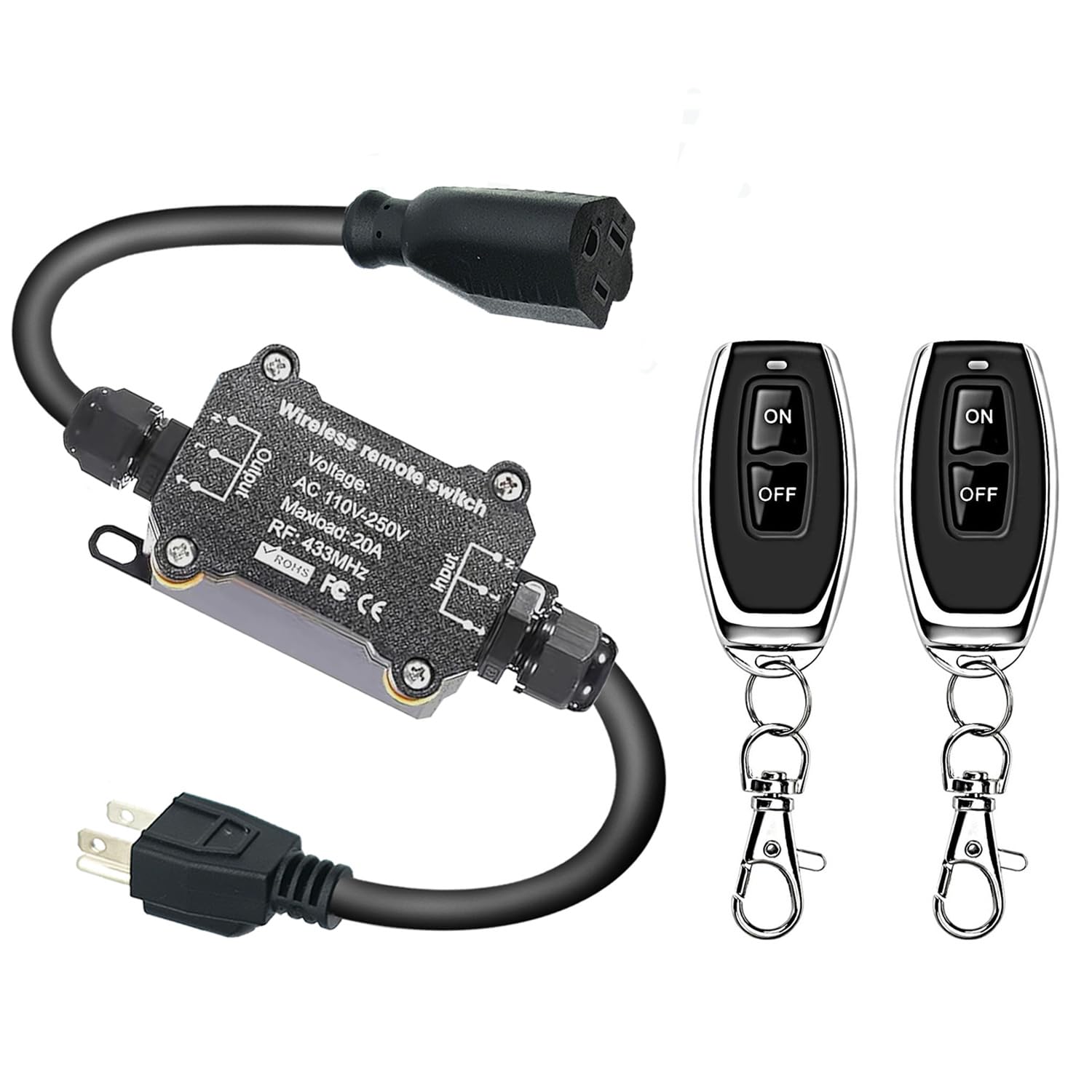 NEWNEWLIU AC110V Waterproof Remote Control Power Switch with 164ft Long Range,AC110V/120V/250V/20A Wireless Remote Switch with Outdoor Weatherproof