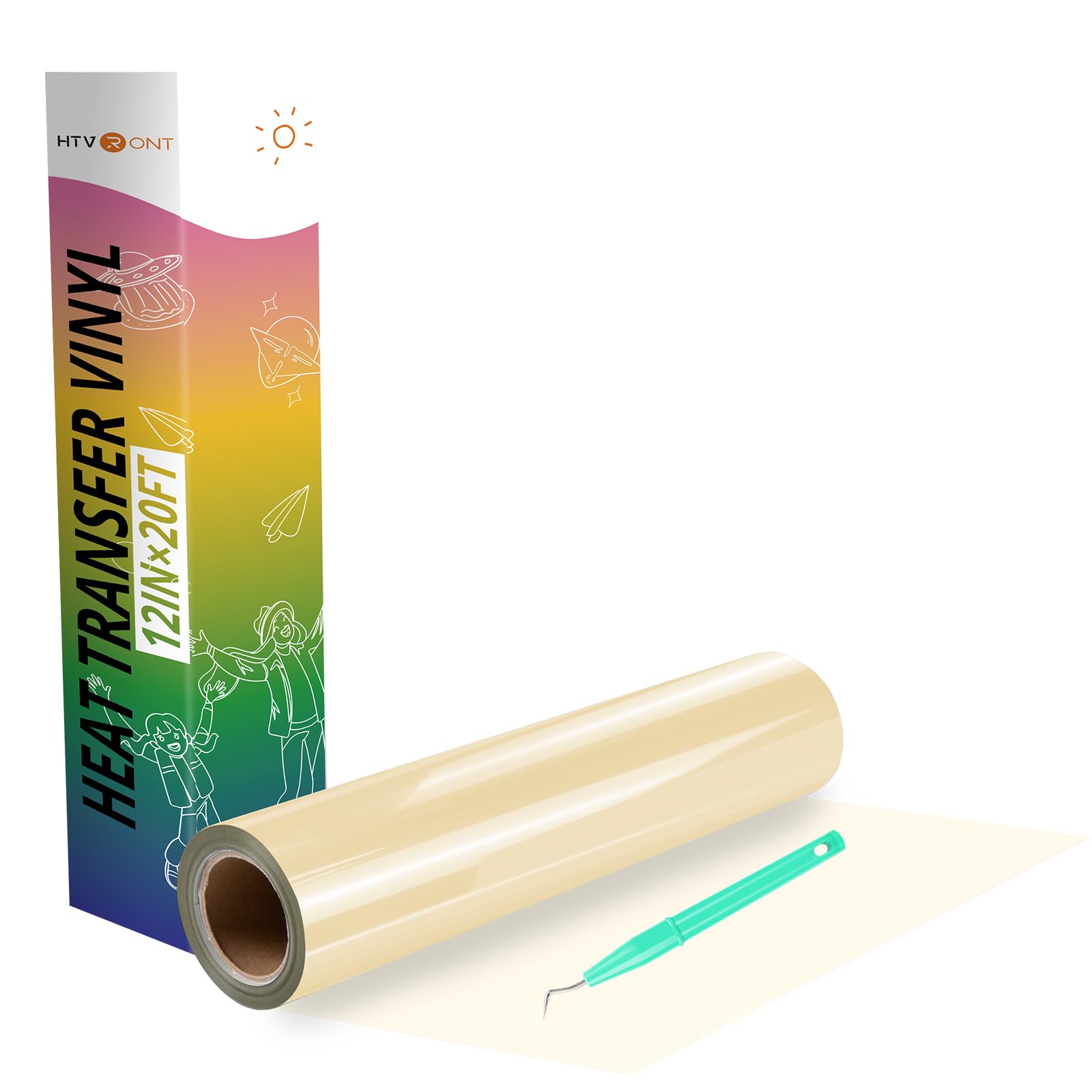 HTVRONT Heat Transfer Vinyl Cream HTV Rolls, 12" x 20ft
