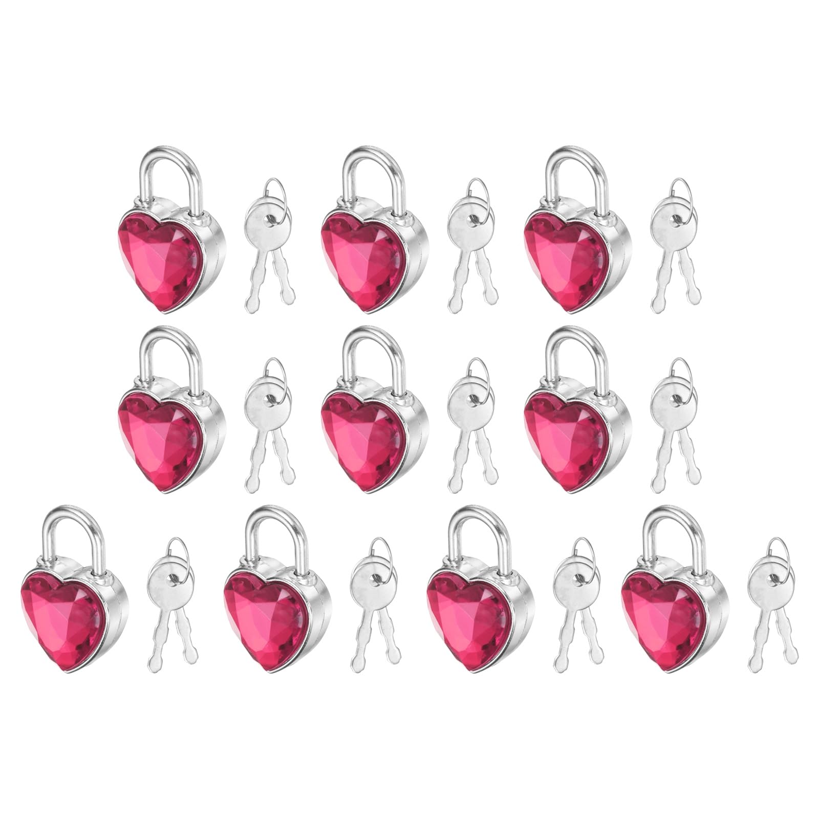 PATIKIL 10Pcs Mini Diary Padlock, Small Metal Heart Shaped Lock Mini Keyed Padlocks with 2 Keys for Diary Book Suitcase Jewelry Box Backpack Luggage, Deep Pink