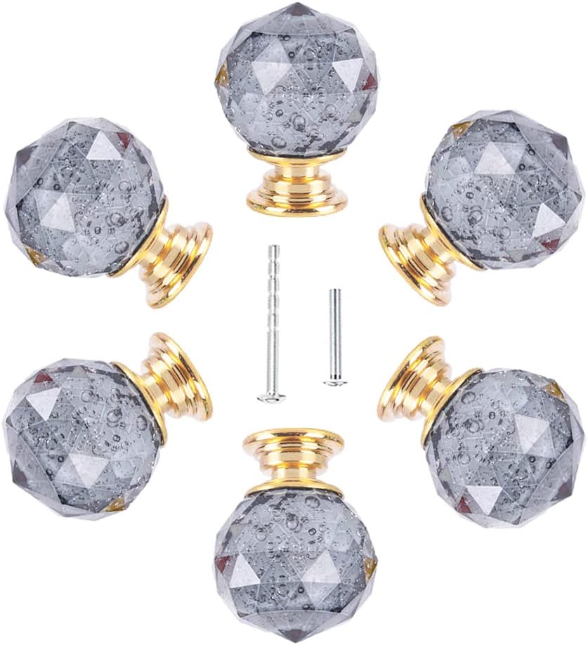 UULU 6pcs Light Purple Crystal Knobs Cupboard Pulls Modern Crystal Furniture knob Cabinet Handles for Drawer Wardrobe Dresser with Screws (Light Purple)