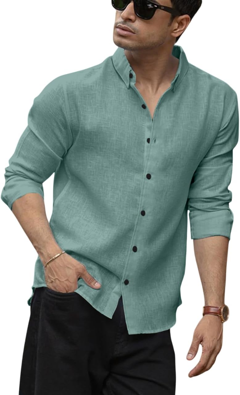 D&B Trends Men’s Cotton Linen Full Sleeve Shirt – Casual & Formal, Breathable Summer Shirt for Men, Regular & Slim Fit Button‑Down Linen Cotton Blend