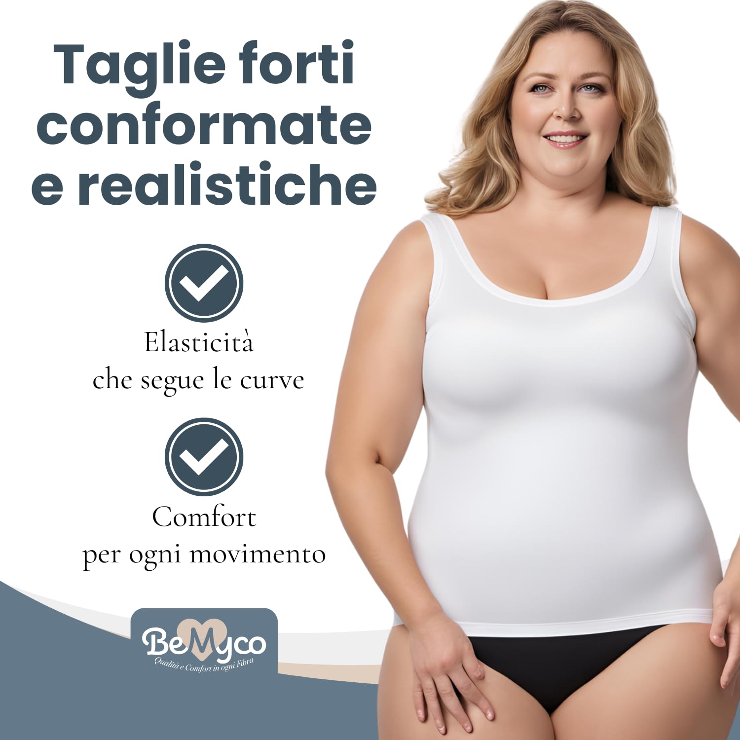 Set 2 Canottiere Donna Cotone Elasticizzato - Taglie Forti Curvy, Spalla Larga, Intimo Donna, Canotta Elegante, Made in Italy