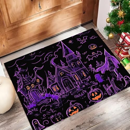 Paillasson citrouille Halloween antidérapant et tapis absorbant violet foncé - 2