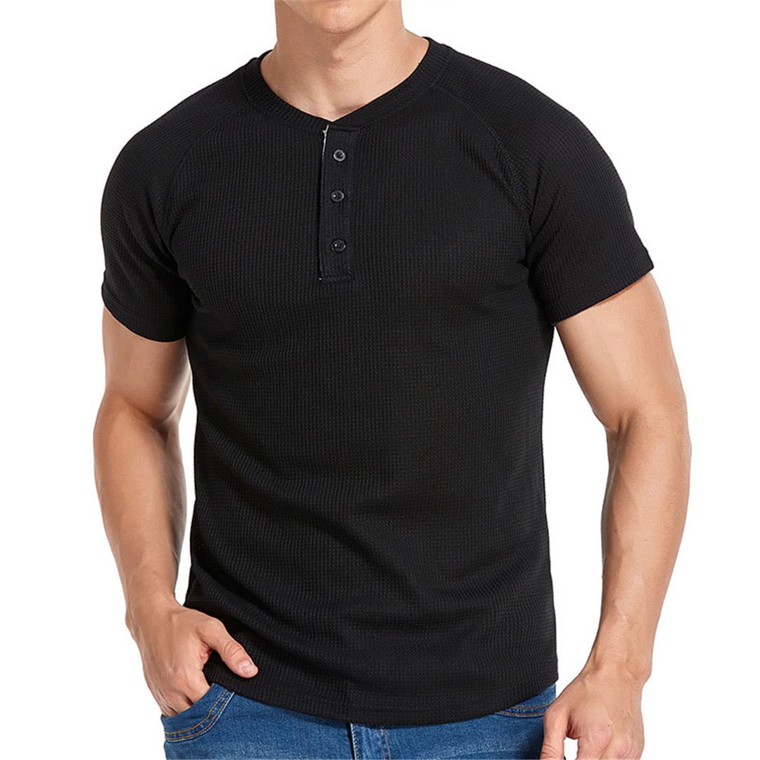 Maglietta da uomo Henley a maniche corte Casual Pullover Top PlSize