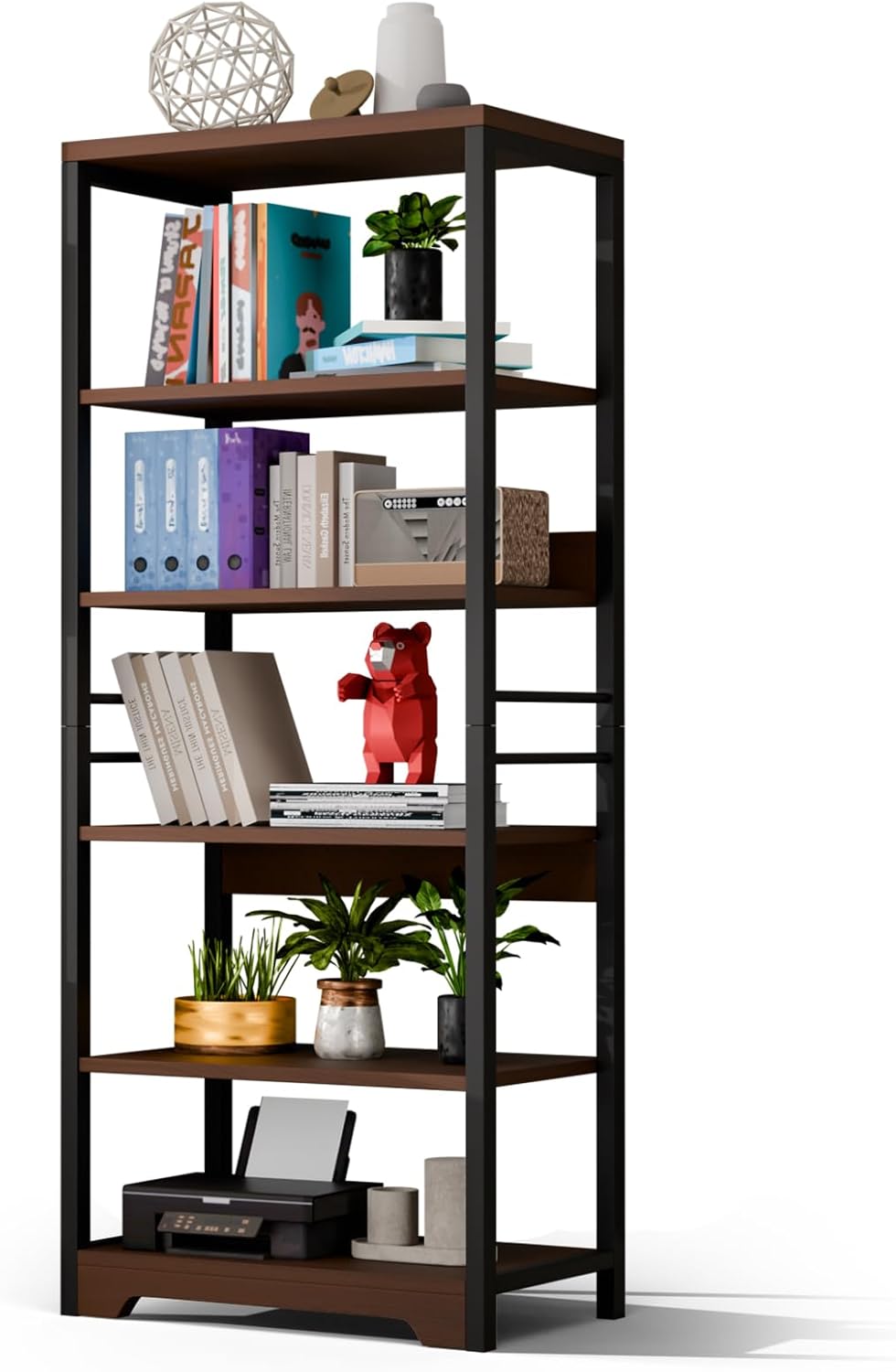 6 Tier Bookshelf, Tall Bookcase Shelf Storage Organizer, Modern Wood Book Shelf for Bedroom, Living Room and Home Office, Vintage Dark Oak 6 Tier Dark Oak
