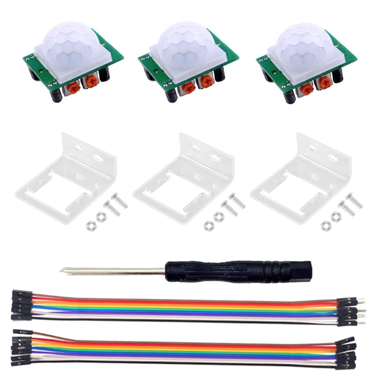 3pcs HC-SR501 Pir Motion IR Sensor Body Module Infrared with 3pcs Transparent Bracket Case Holder for Toys Lamps Electronic Equipment