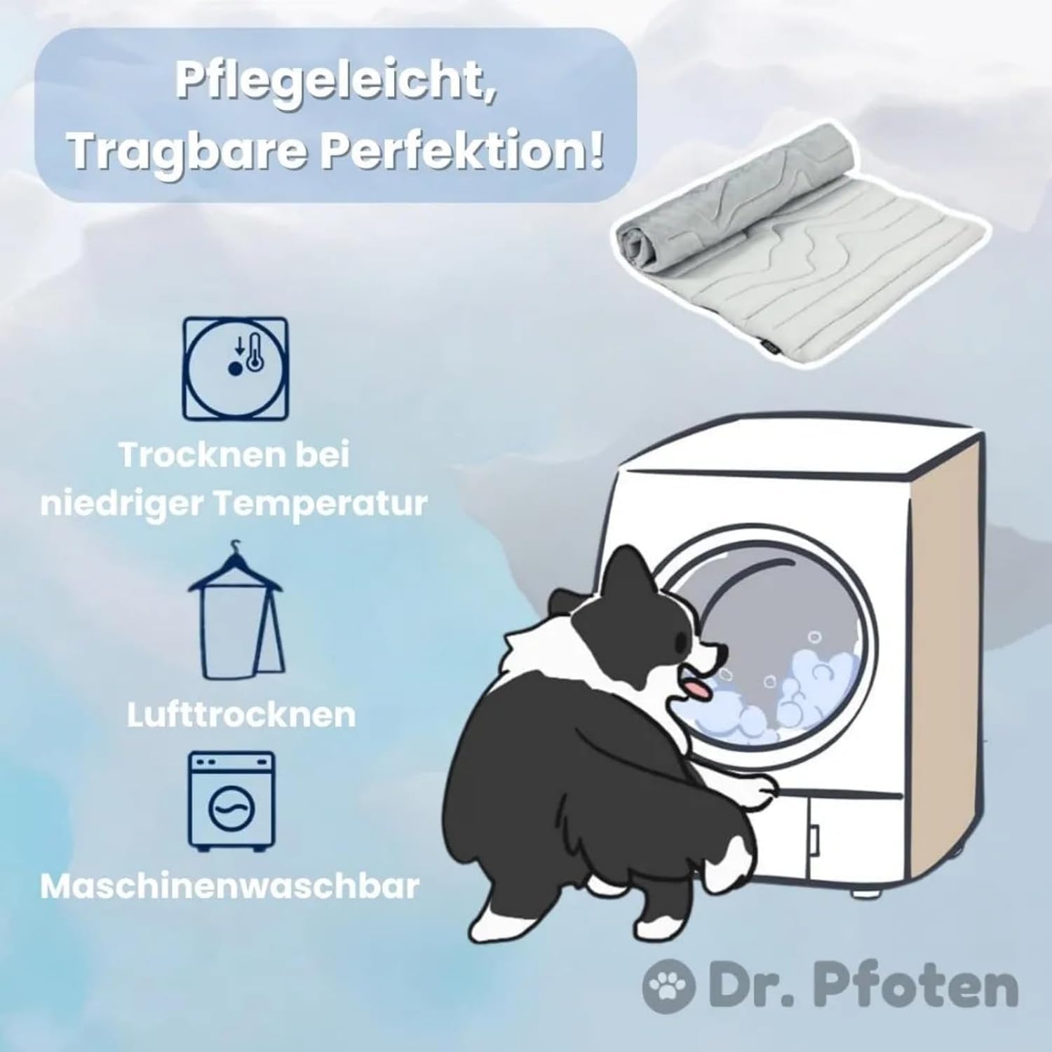 Dr Pfoten Kühlmatte, PfotenChill - Die Innovative Kühlmatte für Hunde, pfotenchill kühlmatte Hund, Selbstkühlende Pads Sicher Und Komfortabel Für Deinen Hund (M-36 * 23IN)
