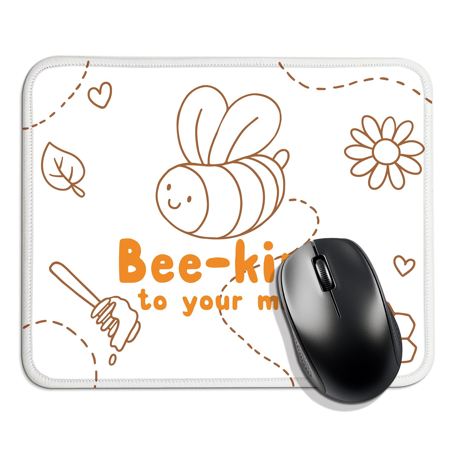Bee-Kind to Your Mind, Funny Mouse Pad (Square), Comfortable and Non-Slip, Suitable for Laptop Games, Cute Bee Pattern, Suitable for Girls' Homework and Office Gifts