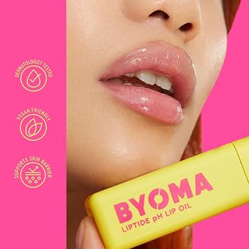 BYOMA Liptide pH Lip Oil - Glossy, Non-Sticky Gloss with pH Adaptive Tint - Peptide Lip Treatment with Peptides, Avocado & Tamanu Oils - Softens, Plumps, Hydrates - 0.16 oz