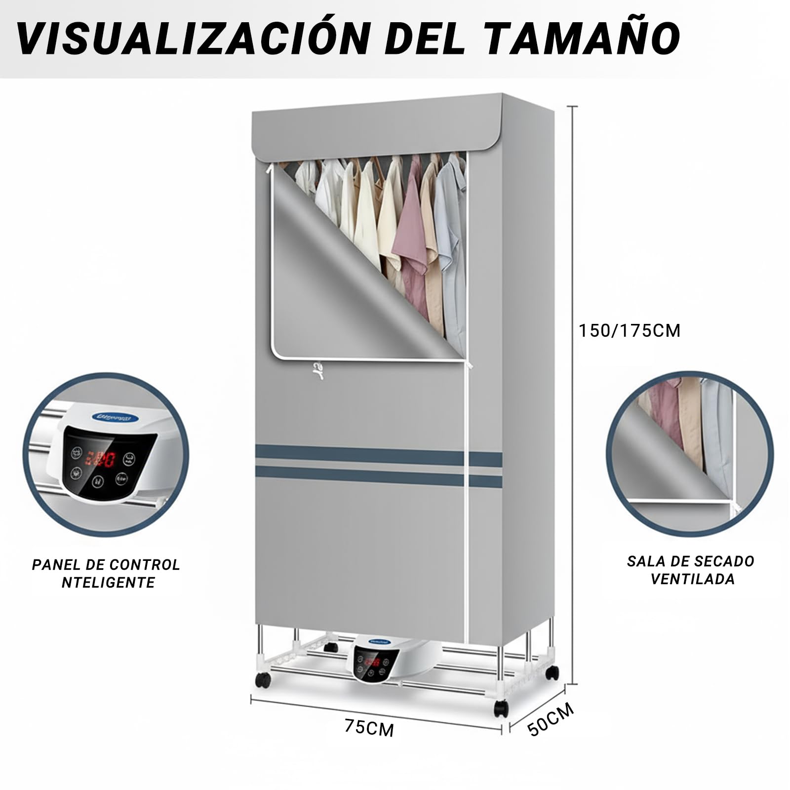 Asciugabiancheria Elettrica portatile con telecomando e timer, stendibiancheria pieghevole a 3 livelli con coperchio, ideale per interni e appartamenti, Grey
