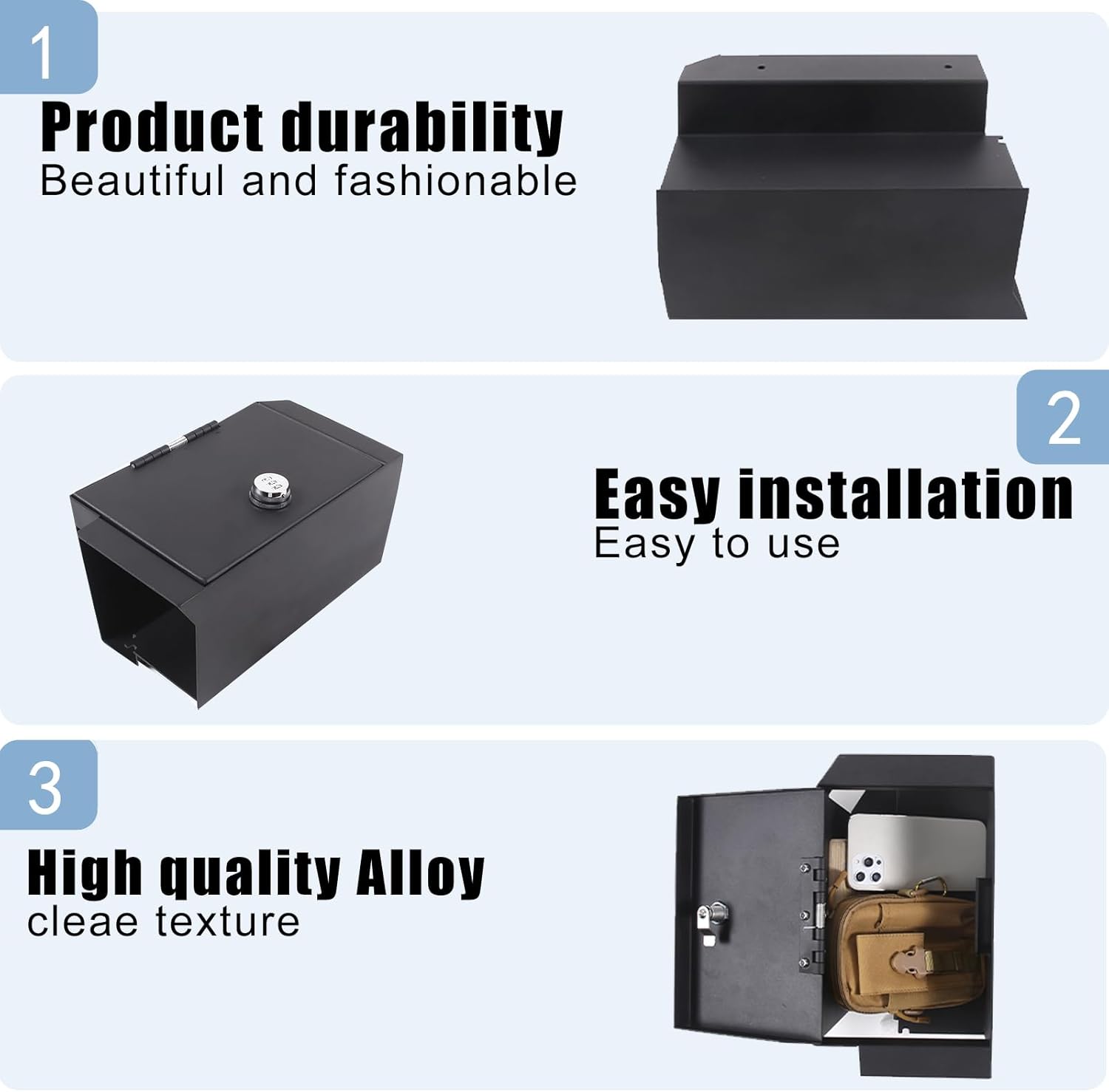 Car Center Console Safe Box Compatible with Toyot@ Tundra 2022-2025，Center Console Armrest Safe Lock Box Armrest Gun Security Organizer Tray with 3-Position Combination Lock and Key (black)